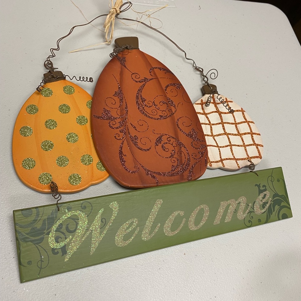 Home Interiors-Ch Pumpkins Welcome Door Decorative Plaque